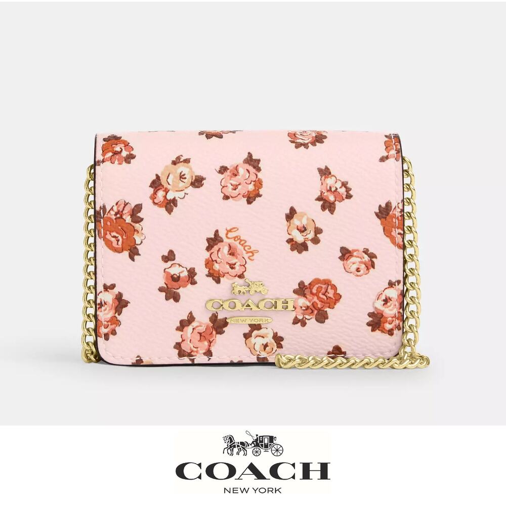 🌸 Coach Mini Wallet On A Chain With Rosette Print